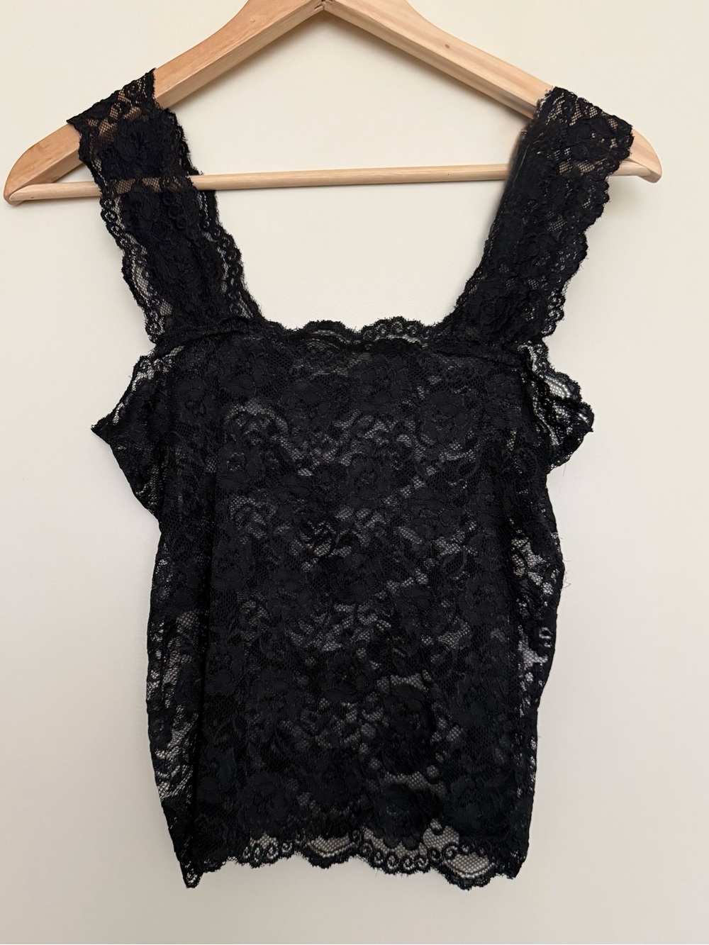 Sheer Black Lace Wide Strap Crop Top Ally Topper L